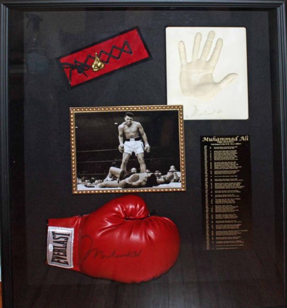 Muhammad Ali Custom Framed Display with Signed Glove & Hand Print (Online Authentics)